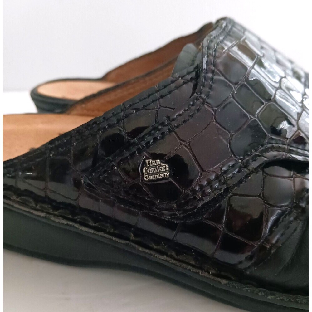 Finn Comfort Blk Leather Clog Moc Croc Accent Made in Germany EU 40 US 9 - Picture 3 of 10